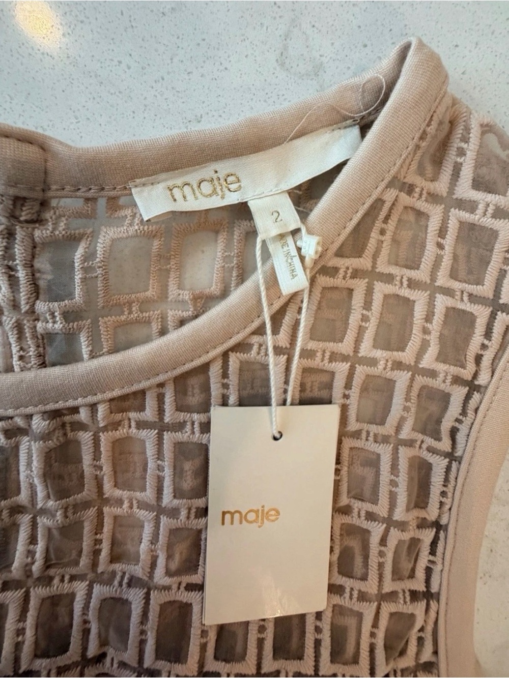 Maje Elixir Cloqué Nude Fit & Flare Mini Dress T2 M NWT - Picture 5 of 13